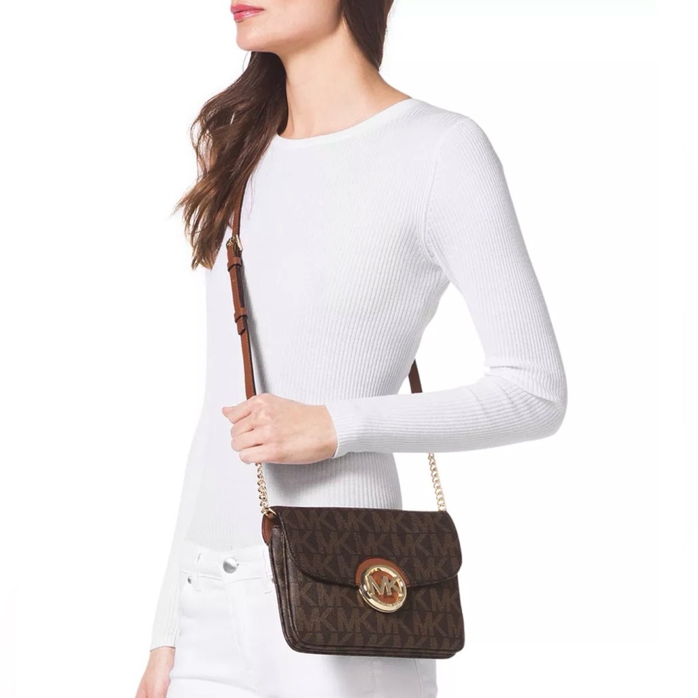 ✨Michael Kors Brown Fulton Flap Gusset Crossbody Bag - RARE✨